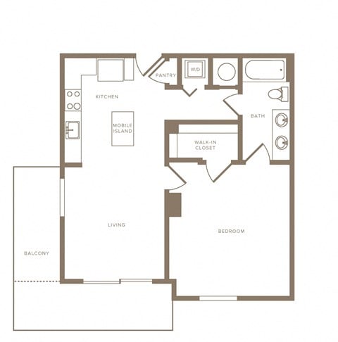 Floor plan for 1 bed, 1 bath, 762 sqft